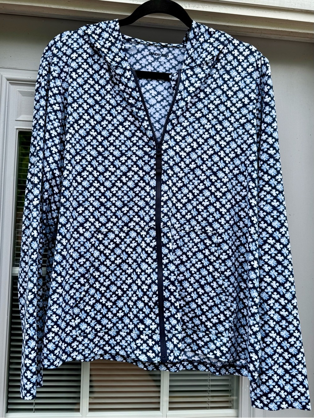 Land’s End Lightweight Jacket Blue & White Floral Zip Golf Tennis XL 18